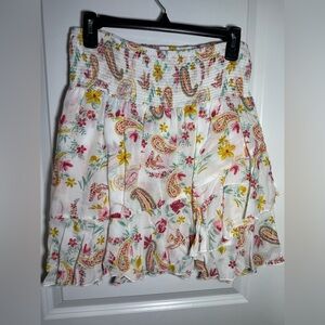 Ariat White Floral Paisley Smocked Skirt with Pink & Yellow